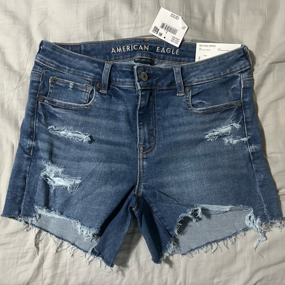 AE Next Level Ripped Low-Rise Denim Midi Short